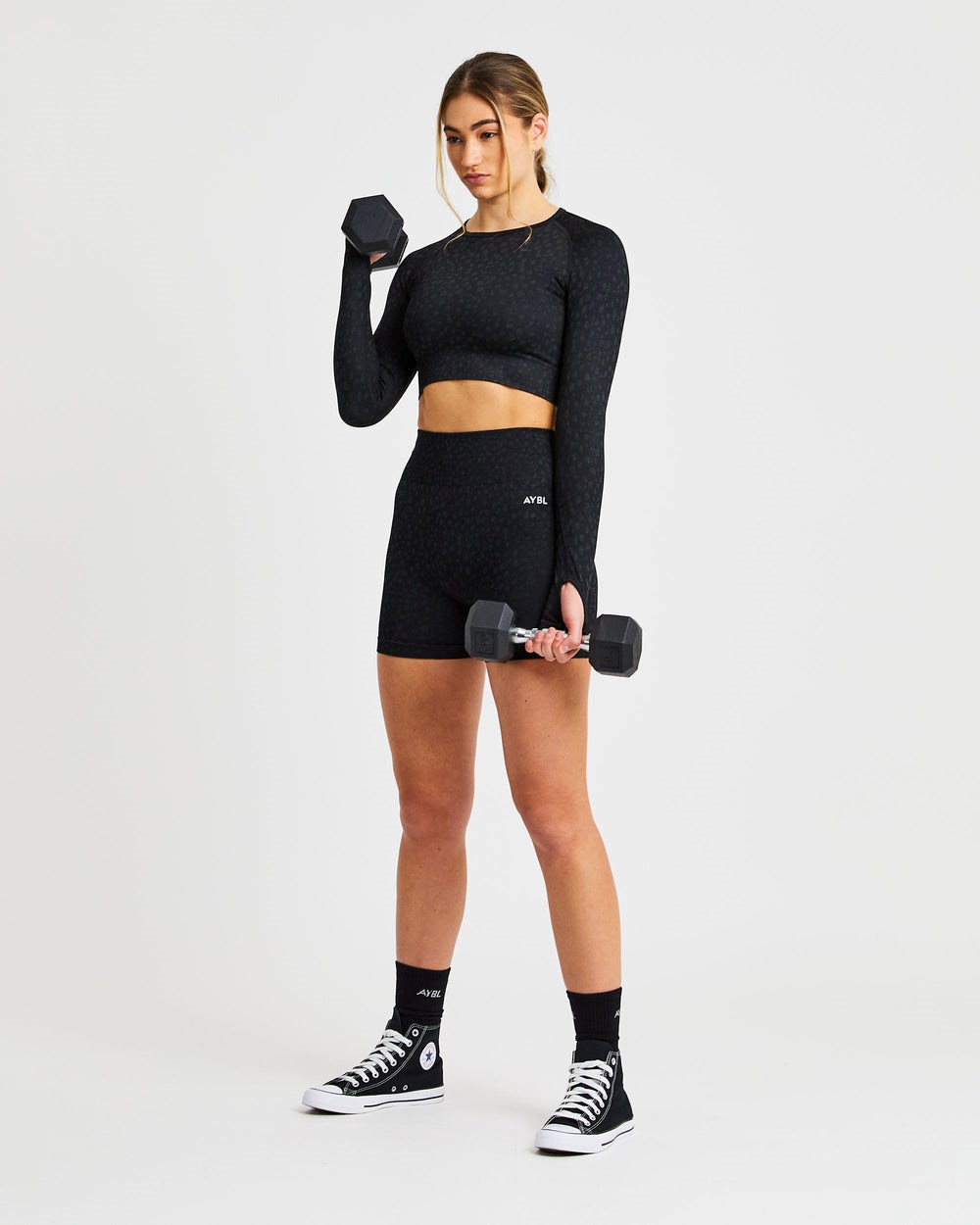 AYBL Evolve Speckle Seamless Long Sleeve Crop Top Zwart | 7295348-TH