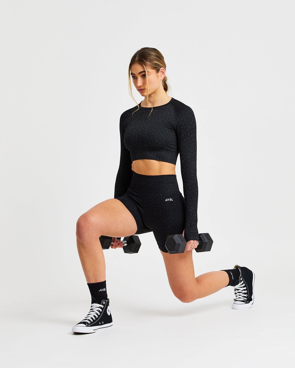 AYBL Evolve Speckle Seamless Long Sleeve Crop Top Zwart | 7295348-TH