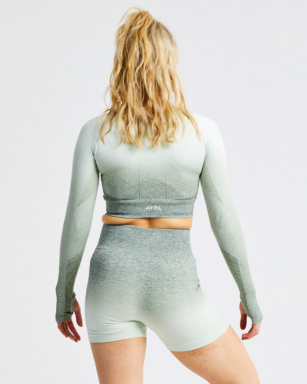 AYBL Pulse Ombré Seamless Long Sleeve Crop Top Khaki | 5746123-QK