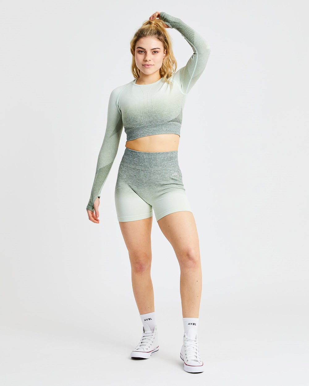 AYBL Pulse Ombré Seamless Long Sleeve Crop Top Khaki | 5746123-QK