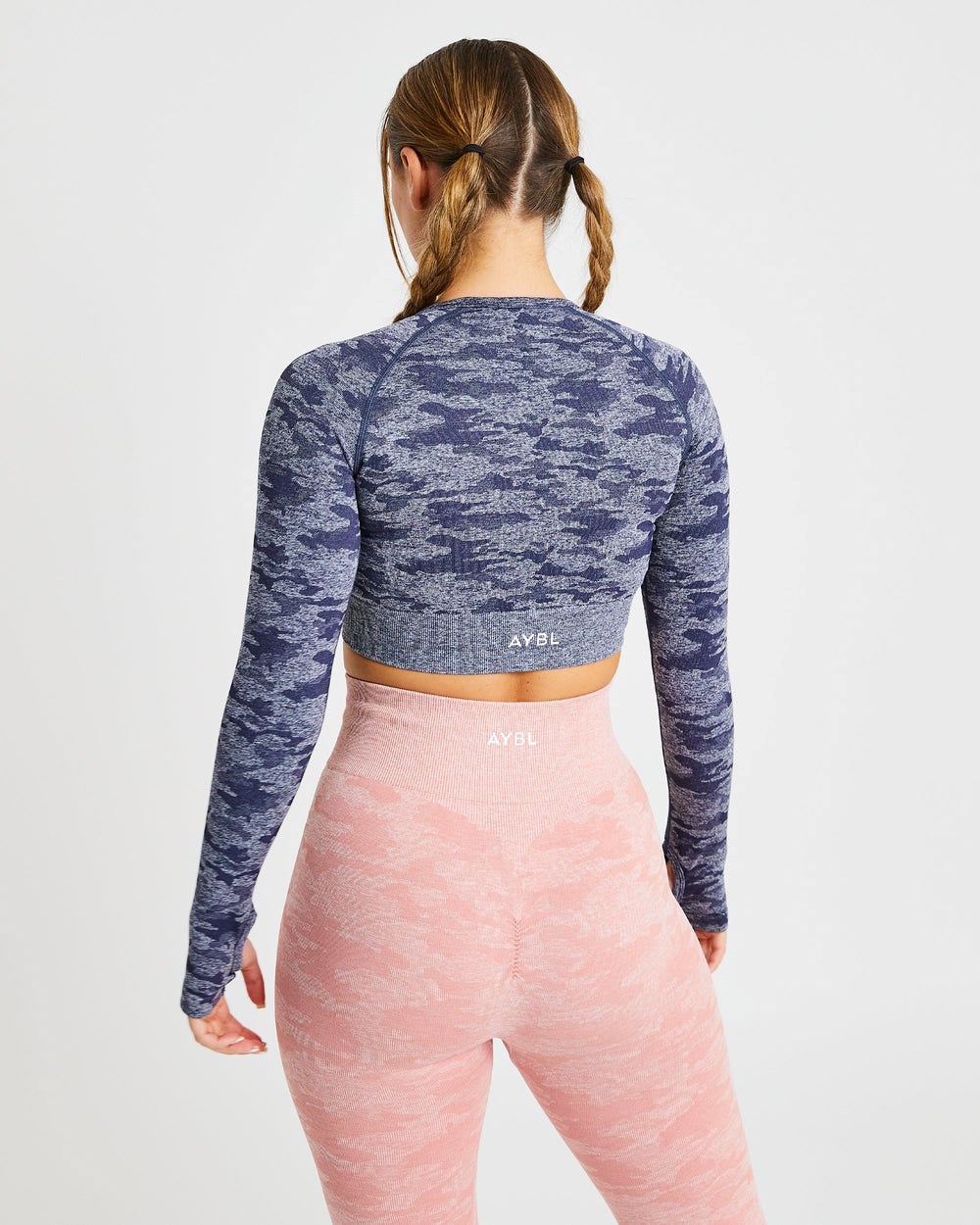 AYBL Evolve Camo Seamless Long Sleeve Crop Top Donkerblauw | 5279834-RH