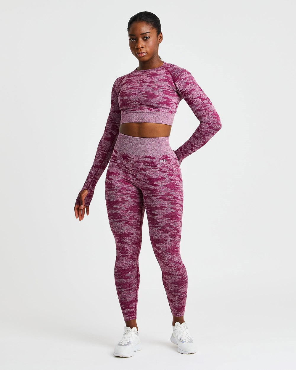 AYBL Evolve Camo Seamless Long Sleeve Crop Top Bordeaux | 1938540-UQ