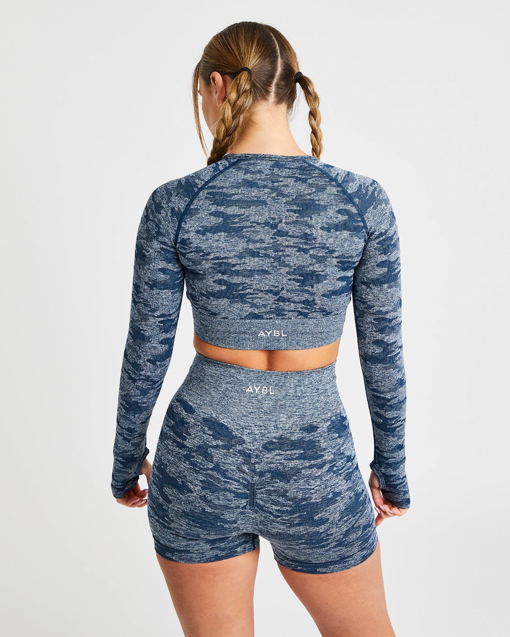 AYBL Evolve Camo Seamless Long Sleeve Crop Top Teal | 6917250-SC