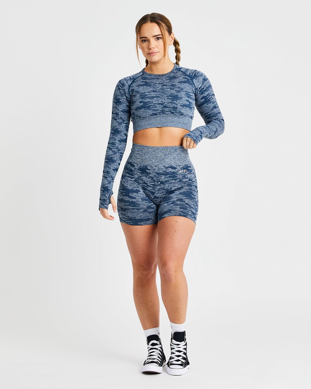 AYBL Evolve Camo Seamless Long Sleeve Crop Top Teal | 6917250-SC