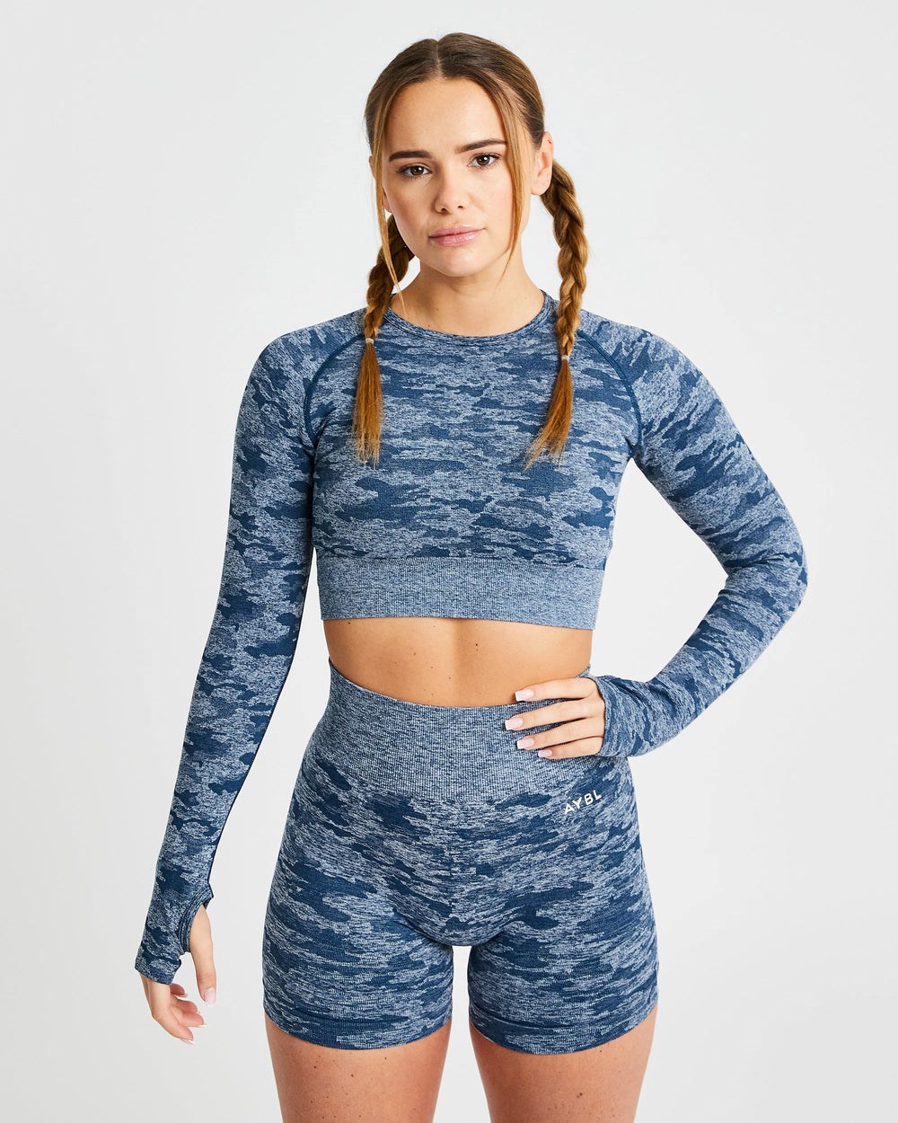 AYBL Evolve Camo Seamless Long Sleeve Crop Top Teal | 6917250-SC