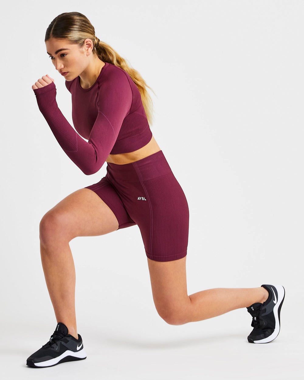 AYBL Reflex Seamless Long Sleeve Crop Top Plum | 0875426-FX