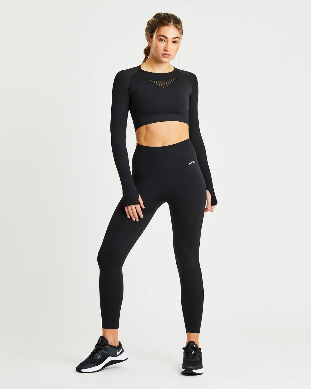 AYBL Motion Seamless Long Sleeve Crop Top Zwart | 0796534-GI