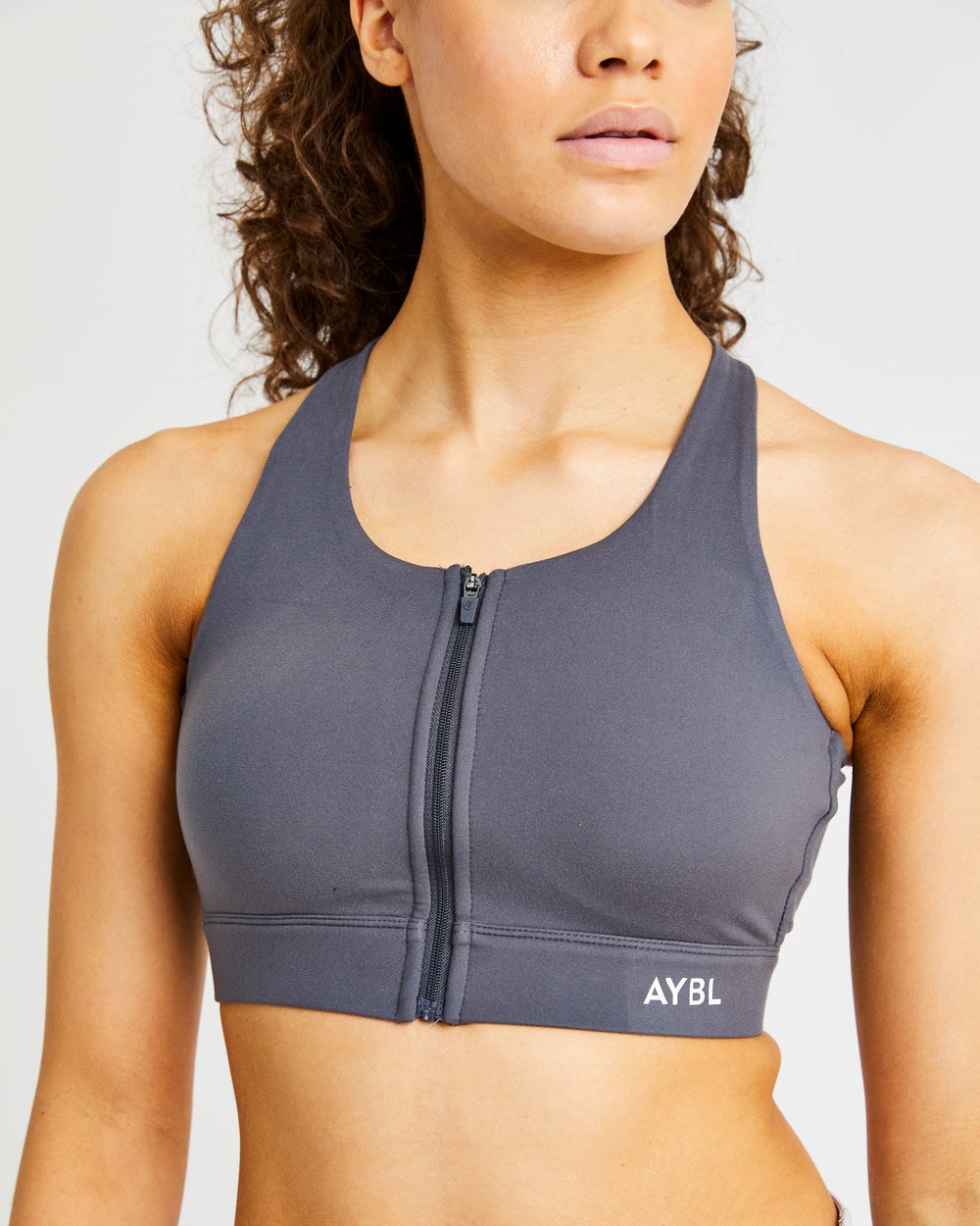 AYBL Sportive Zip Up Sports Bra Charcoal | 2354609-IJ